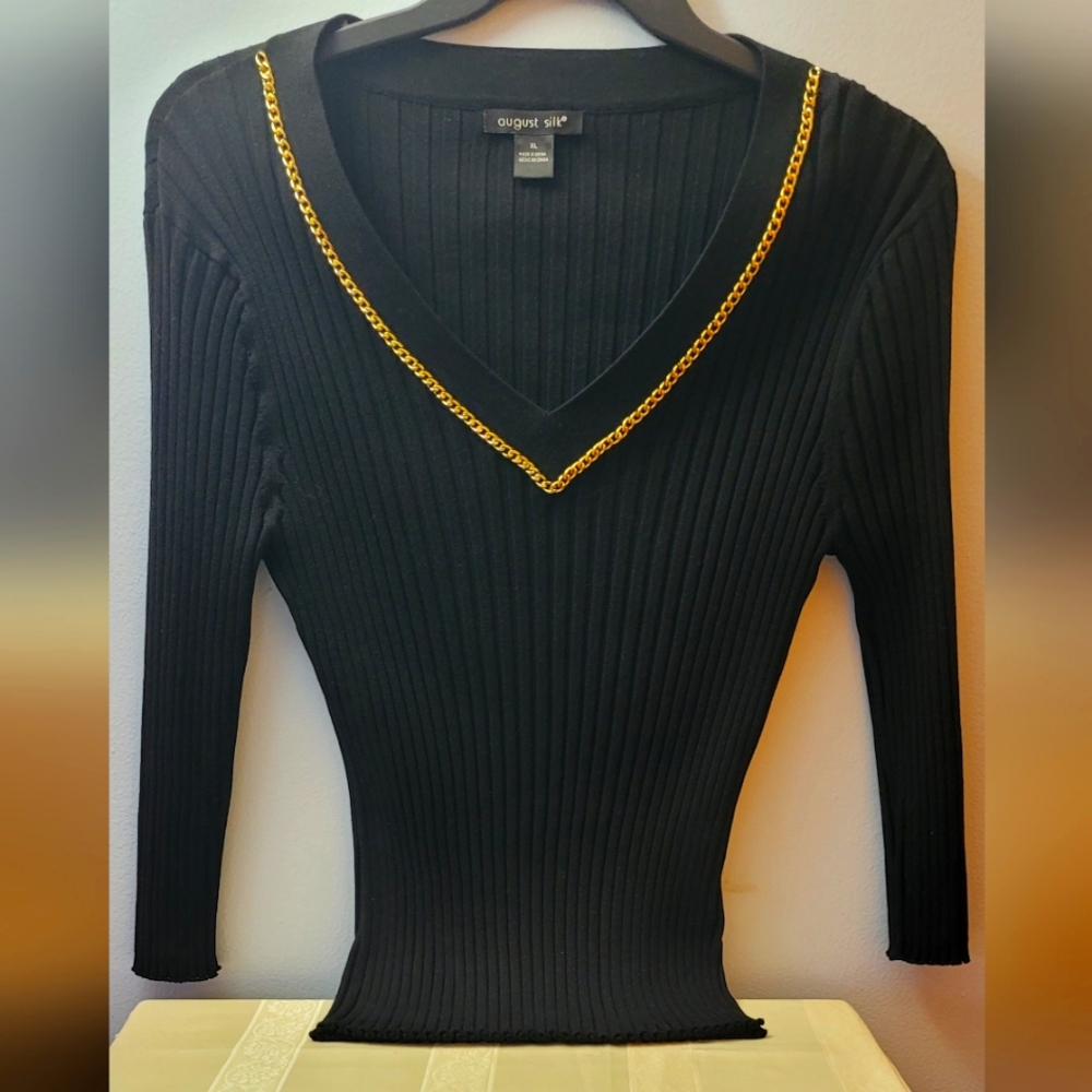 August Silk Classy Black Knit Blouse